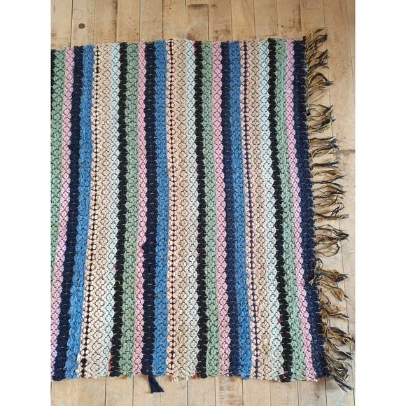 Antique Imported Swedish Hand Made Rag Rug Runner (31 x 112 ) As Shown